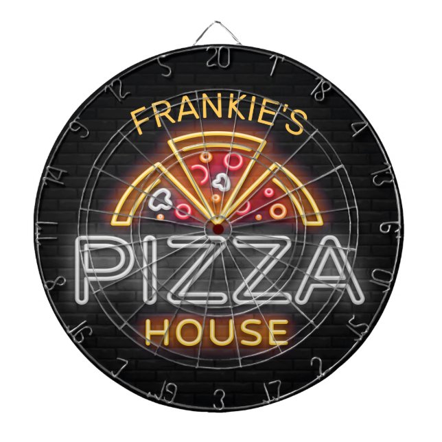 Custom NAME Neon Italian Pizzeria Pizza House Dartboard (Front)