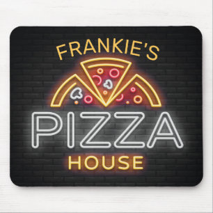 Custom NAME Neon Italian Pizzeria Pizza House Mouse Pad