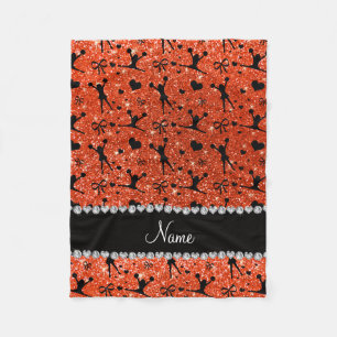 Custom name neon orange glitter cheerleading fleece blanket