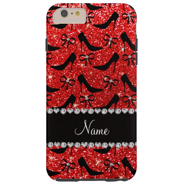 Custom name neon red glitter black high heels bow Case-Mate iPhone case (Back)