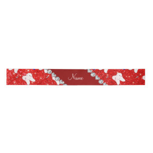 Custom name neon red glitter brushes and tooth satin ribbon