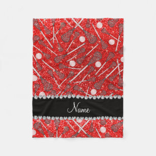 Custom name neon red glitter lacrosse sticks fleece blanket