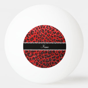 Custom name neon red glitter leopard print ping pong ball