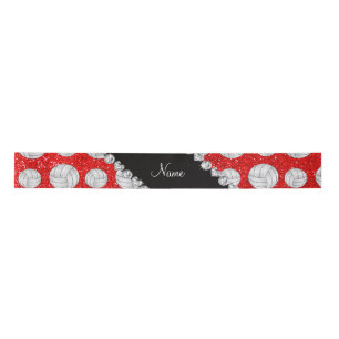 Custom name neon red glitter volleyballs satin ribbon