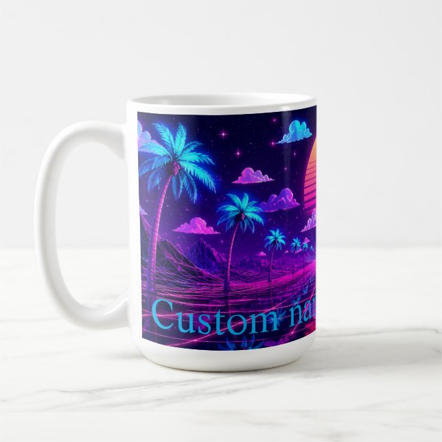 Custom Name Neon Synthwave Morning Coffee Mug Gift (Left)