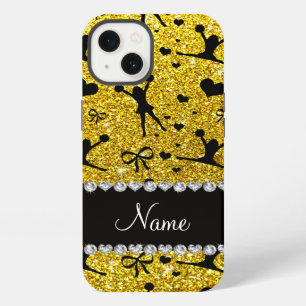 Custom name neon yellow glitter cheerleading iPhone 13 case
