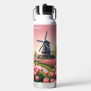 Custom Name Netherlands Windmills Water Bottle