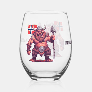 Custom Name Norwegian Troll Stemless Wine Glass