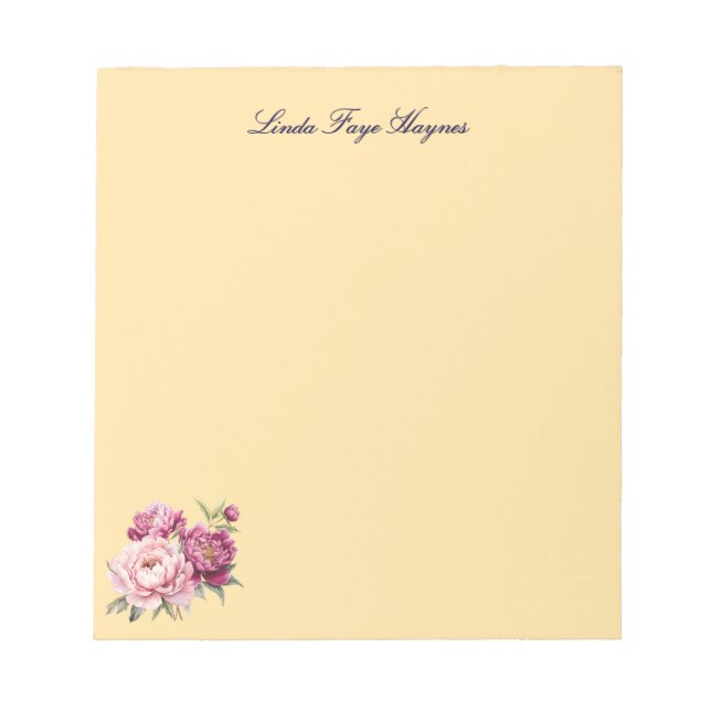 Custom Name Notepad with Peonies (Front)