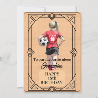 Custom Name Number and Text Birthday Soccer Woman Holiday Card
