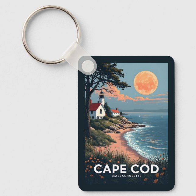 Custom Name & Number Cape Cod Massachusetts Keychain (Front)