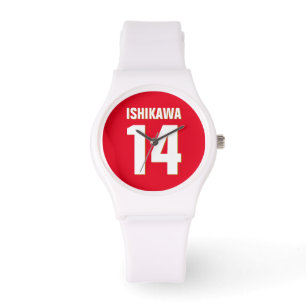 Custom Name, Number, Colors. Sports Fans Red Watch