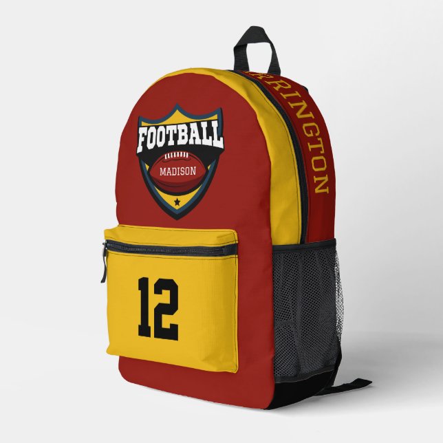 Custom Name, Number & Colour Football Logo Printed Backpack (Back Corner Right)