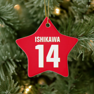 Custom Name, Number, Colours. Sports Fans Red Ceramic Ornament