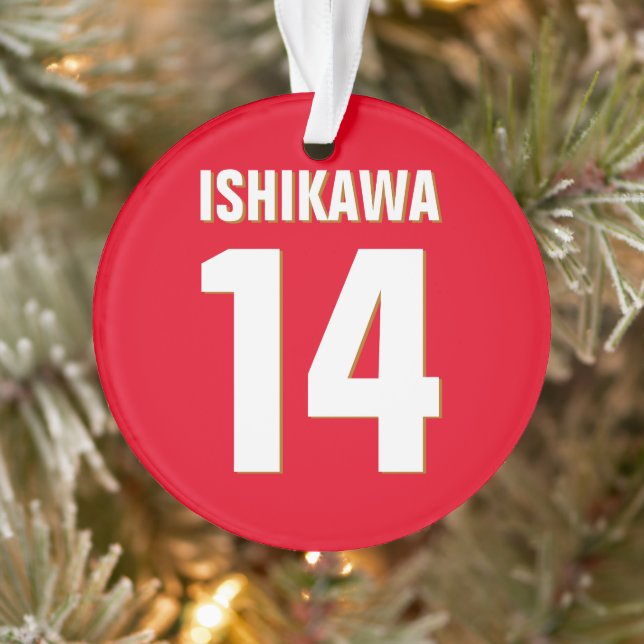 Custom Name, Number, Colours. Sports Fans Red Ornament (Tree)