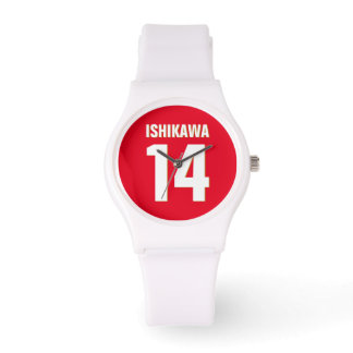 Custom Name, Number, Colours. Sports Fans Red Watch