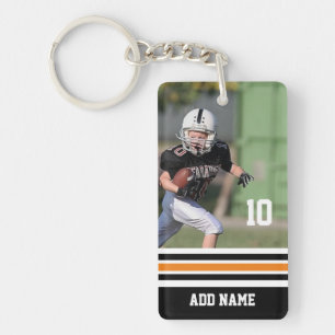 Custom Name Number Photo Football Jersey Black Keychain