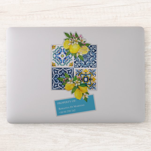 Custom Name Number Sicilian Tiles Lemons Label (Computer)