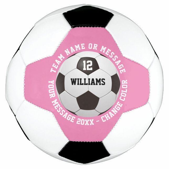 Custom Name Number Team Name Pink Soccer Ball (Front)
