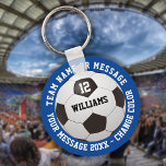 Custom Name Number Team Name Soccer Ball Keychain<br><div class="desc">Personalized name,  number,  team name and message soccer gift. You can customize the background colour to match your favourite team. Designed by Thisisnotme©</div>
