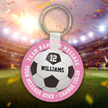 Custom Name Number Team Name Soccer Ball Pink Keychain<br><div class="desc">Personalized name,  number,  team name and message soccer gift. You can customize the background color to match your favorite team. Designed by Thisisnotme©</div>