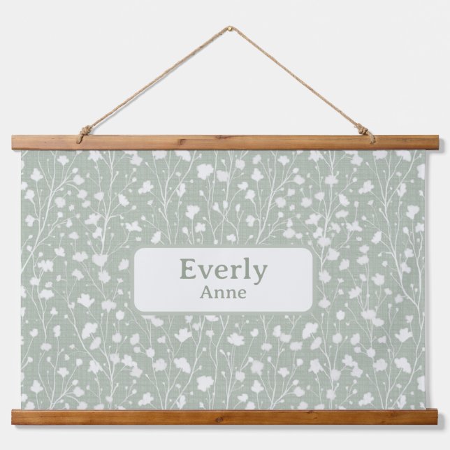 Custom Name Nursery Decor Farmhouse Floral Hanging Tapestry (Front)
