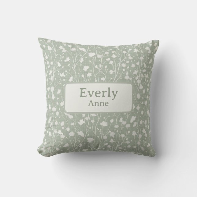 Custom Name Nursery Decor Farmhouse Floral Throw Pillow (Front)