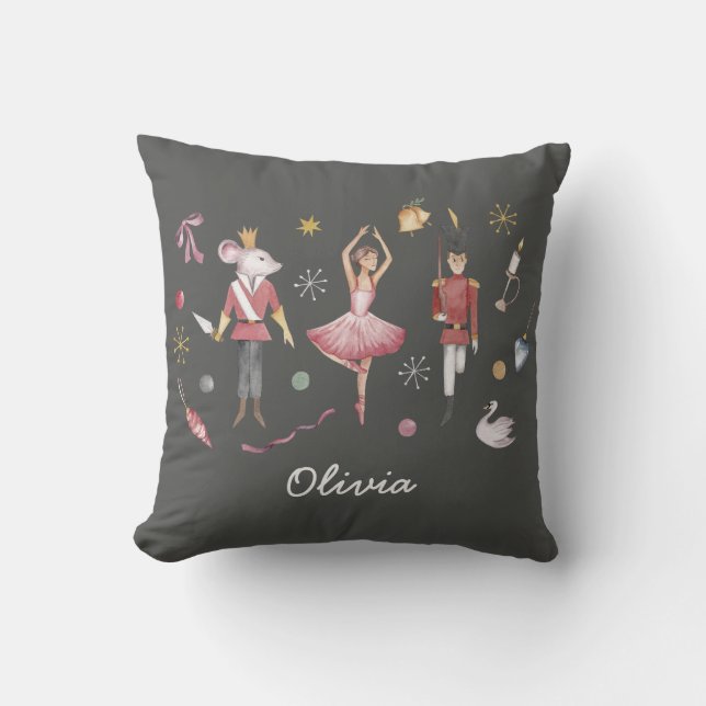 Custom name Nutcracker Ballet Ballerina Christmas Throw Pillow (Front)