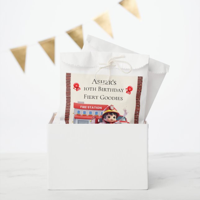 Custom Name & Occasion Cute 3D Boy Firefighter Favour Bag (Party)