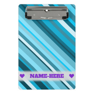 Custom Name; Ocean-Inspired Blue/Teal/Aqua Stripes Mini Clipboard