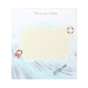 Custom Name Ocean Theme Crab Life Preserver Bottle Notepad