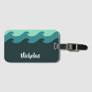 Custom name ocean waves luggage tag