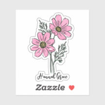 Custom Name October Birth Flower Hot Pink Cosmos