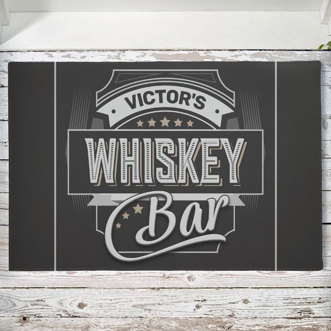 Custom NAME Old Deluxe Liquor Label Whiskey Bar Doormat (Creator Uploaded)