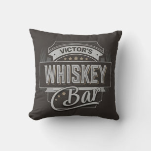 Custom NAME Old Deluxe Liquor Label Whiskey Bar  Throw Pillow