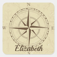Custom Name Old Nautical Compass Map Brown Sticker