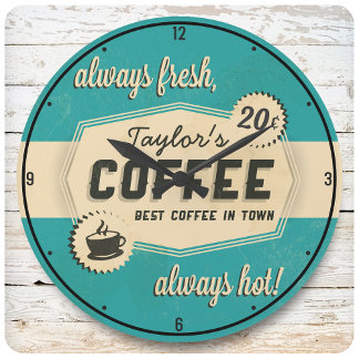 Custom NAME Old Retro 50's Coffee Shop Diner Large Clock