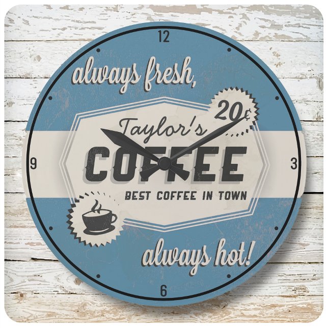 Custom NAME Old Retro 50's Coffee Shop Diner Large Clock (Creator Uploaded)