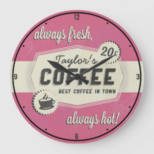 Custom NAME Old Retro 50's Coffee Shop Diner Large Clock