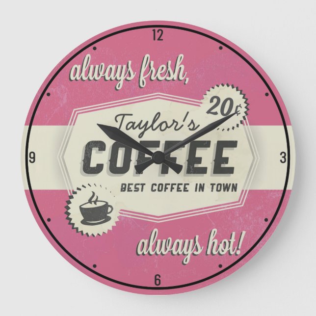 Custom NAME Old Retro 50's Coffee Shop Diner Large Clock (Front)