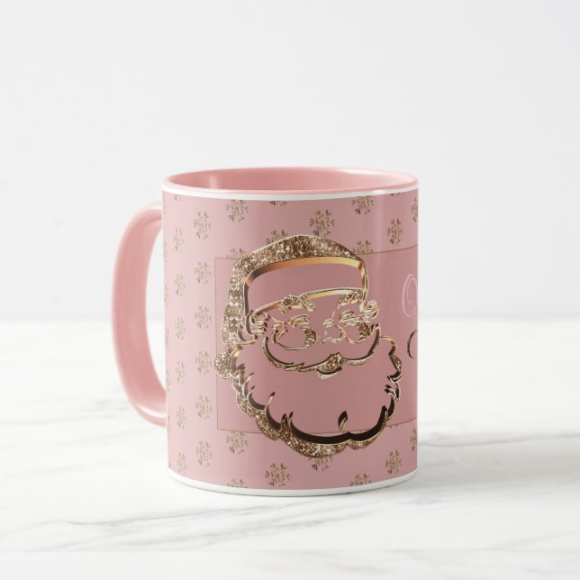 Custom Name Olivia's Christmas Mug Cute Santa Pink (Front Left)