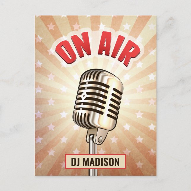 Custom name “On Air” Microphone postcard (Front)