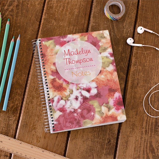 Custom Name On Colorful Flower Pattern Watercolor Notebook (Creator Uploaded)