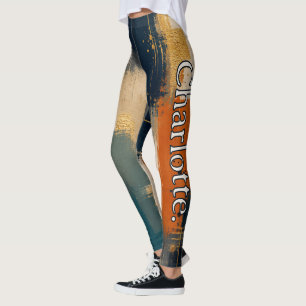 Custom Name on Luxury Gold Navy Abstract Pattern Leggings