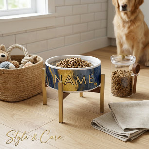 Custom Name on Navy Gold Abstract Marble Fluid Art