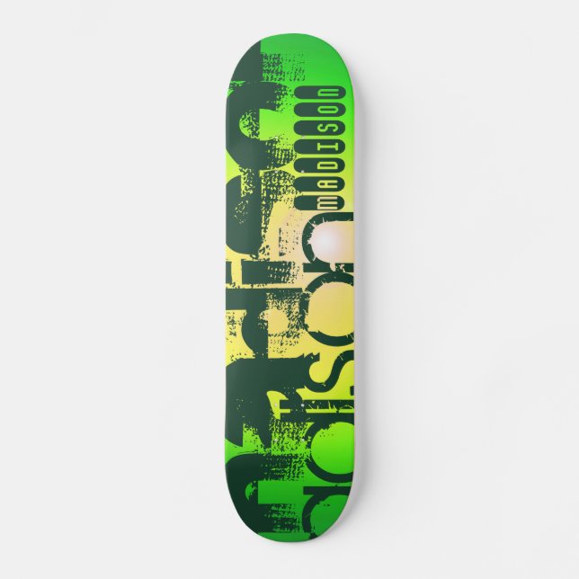 Custom Name on Neon Yellow & Green Skateboard (Front)