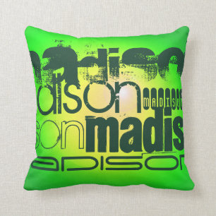 Custom Name on Neon Yellow & Green Throw Pillow