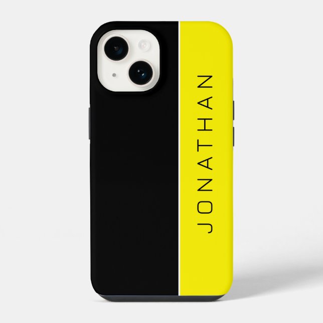 Custom Name on Simple Modern Black | Yellow iPhone Case (Back)