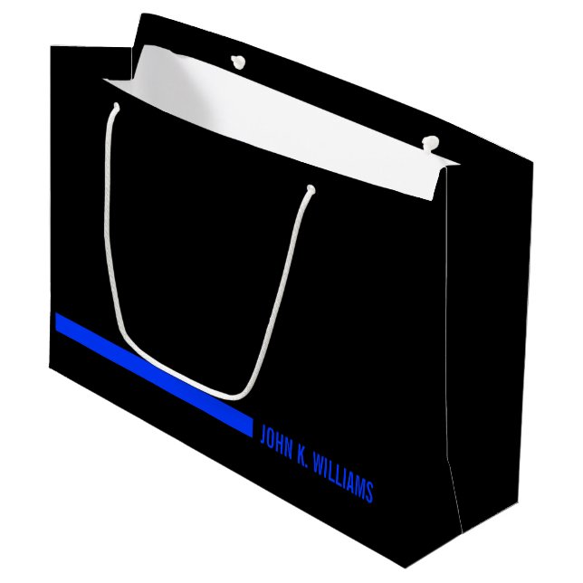 Custom Name on The Thin Blue Line Police Large Gift Bag (Front Angled)
