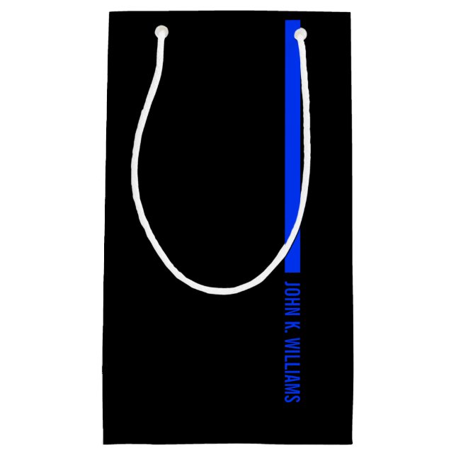 Custom Name on The Thin Blue Line Police Small Gift Bag (Front)